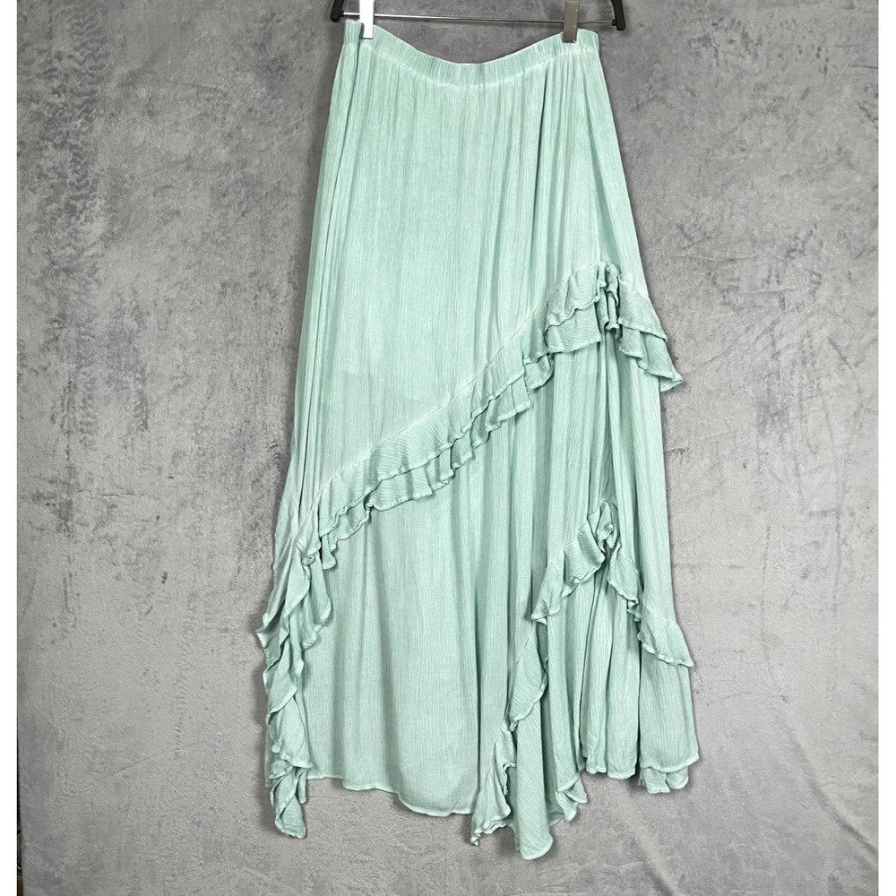 Free People Maxi Skirt Large Asymmetric Ruffle Crinkle Gauze Boho - Picture 2 of 6